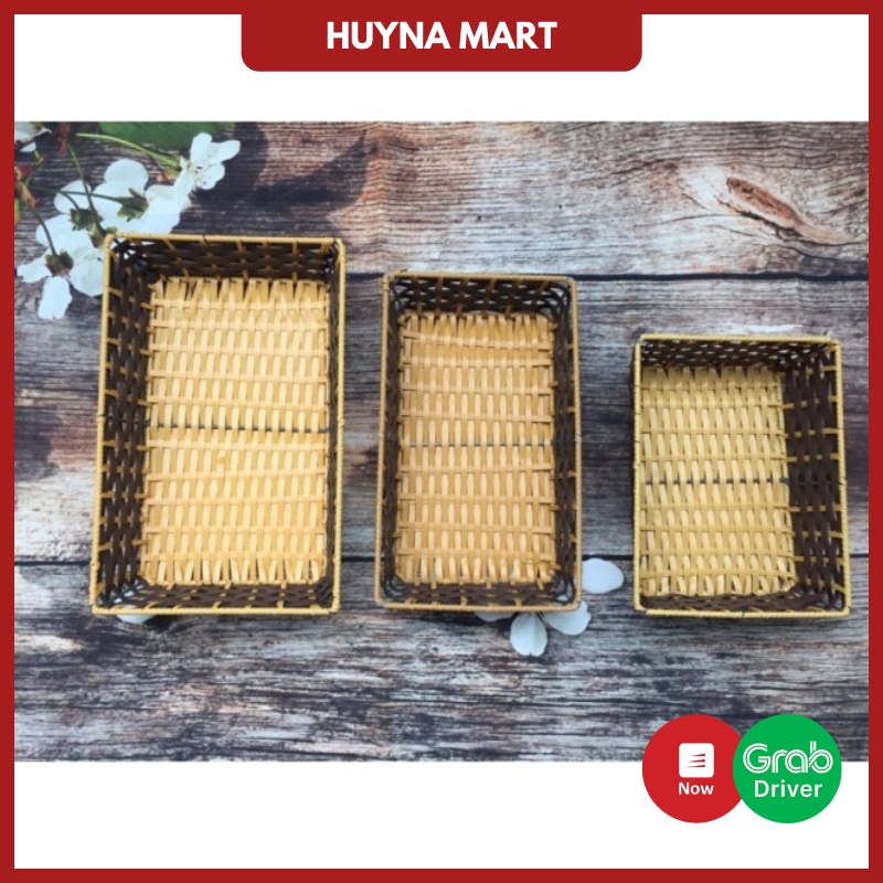 Khay Chữ Nhật Nhựa Giả Mây Đựng Hoa Quả Bánh Kẹo Đồ Dùng Nhỏ HUYNA MART NC11