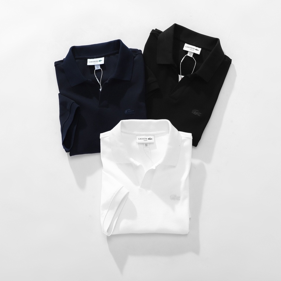 Áo Thun Nam POLO LACOSTE CỔ V TRƠN KHÔNG NÚT BASIC SlimFit - Vải Chính Phẩm Nhẹ Mát Cao Cấp Hàng Xuất Xịn
