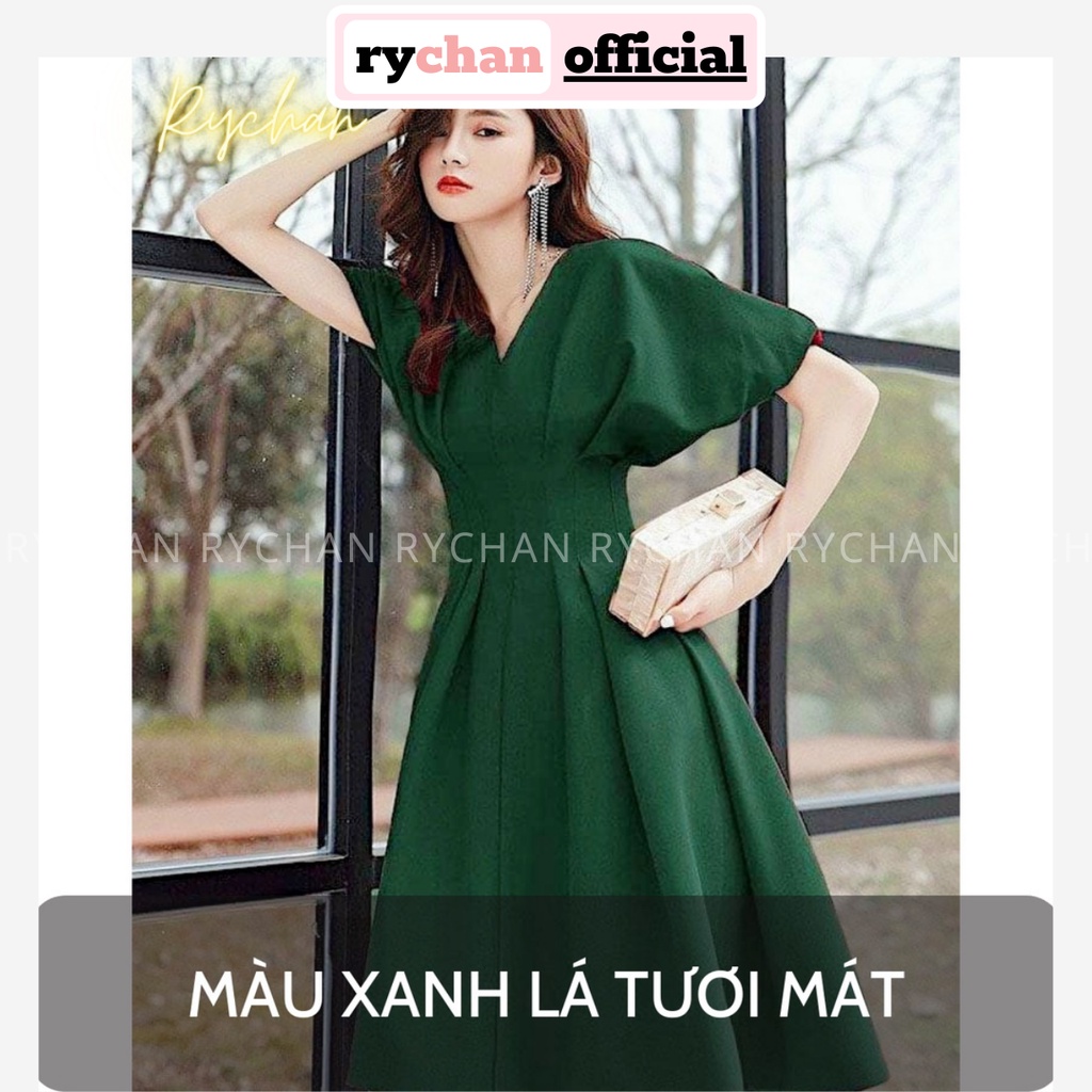 Đầm Xoè Cổ V Tay Cánh Dơi Chít Eo Xếp Ly 3 Màu, Đầm Công Sở Nhẹ Nhàng - DX0136