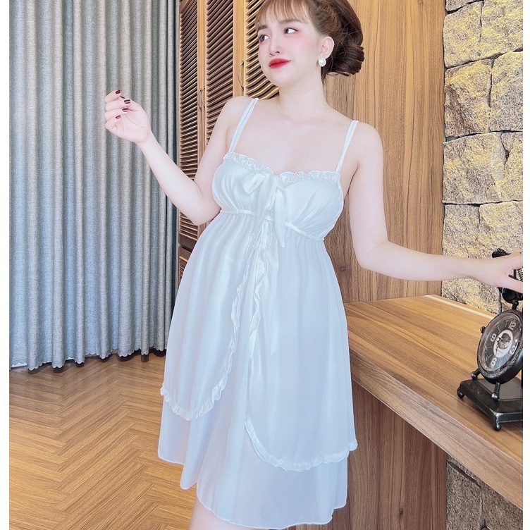 Váy Ngủ Nữ Tiểu Thư SOJUN Combo Chiffon Choàng Tiều thư Cao Cấp Dưới 60kg