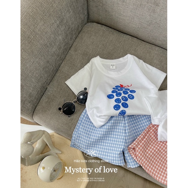 Set Cộc Tay Hoa Quả Áo Chất Vải Cotton Phối Quần Kẻ Đũi Cho Bé Trai, Bé Gái - Tobukids.vn