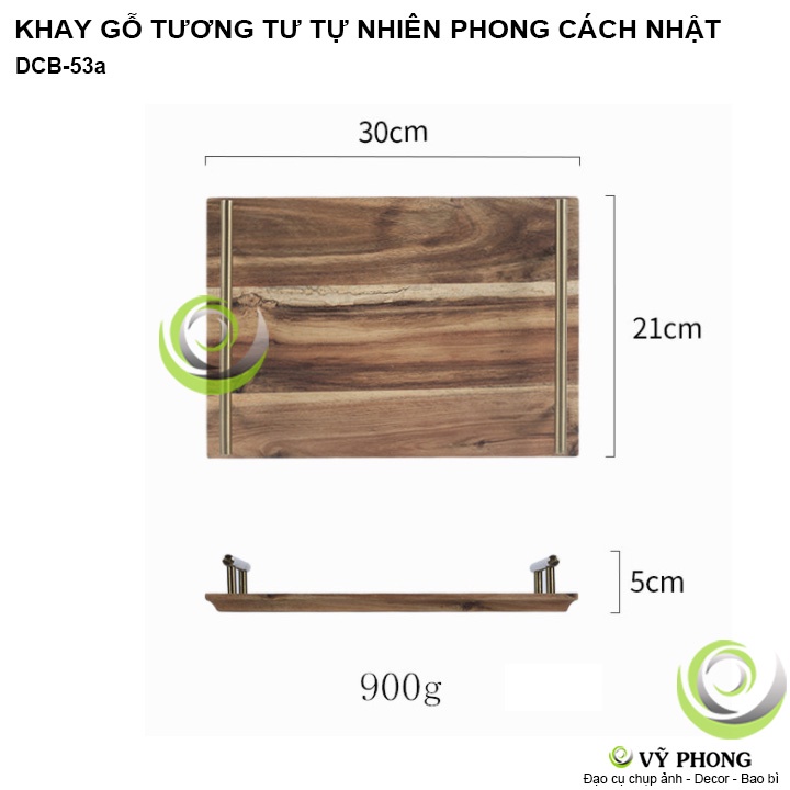 KHAY GỖ MÂM GỖ TƯƠNG TƯ TỰ NHIÊN CÓ TAY CẦM INOX PHONG CÁCH NHẬT BẢN TRANG TRÍ BẾP ĐẠO CỤ CHỤP ẢNH SẢN PHẨM DCB-53