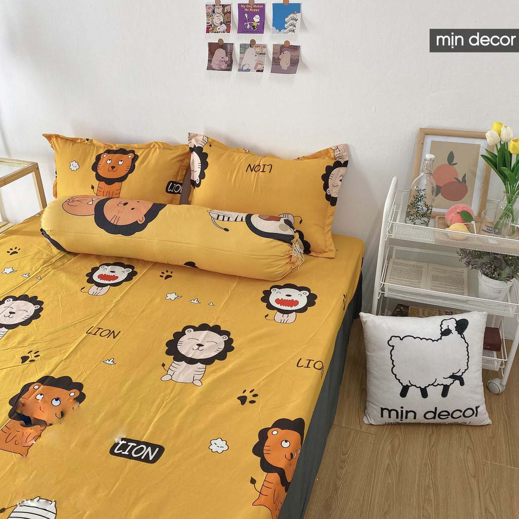 Bộ ga giường cotton 3D, bộ drap giường poly sư tử dễ thương bo chun miễn phí | BigBuy360 - bigbuy360.vn
