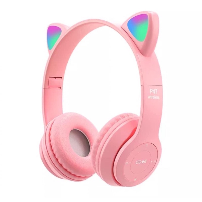 Tai nghe mèo P47 chụp tai 3 chế độ kết nối: kết nối có dây - kết nối bluetooth - kết nối dùng thẻ nhớ.