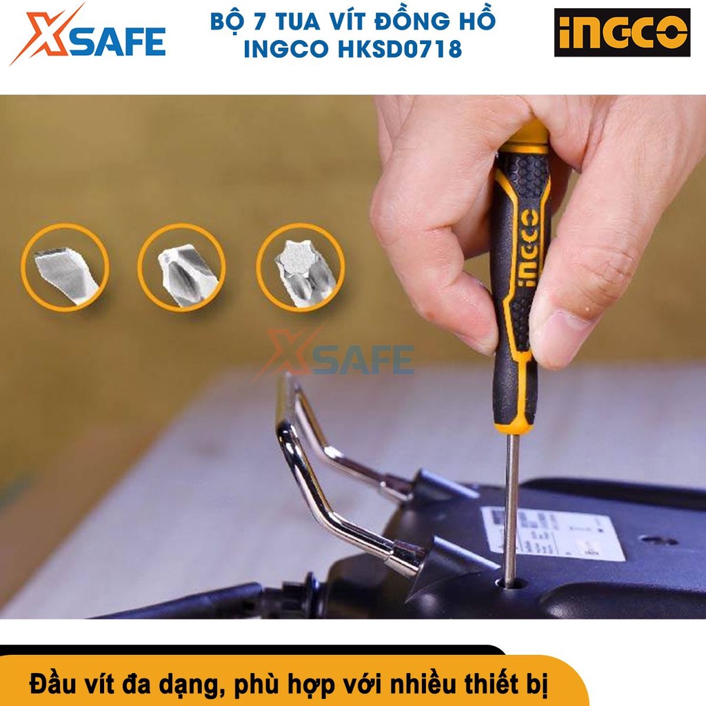 Bộ tua vít đồng hồ chuẩn 7 chi tiết INGCO HKSD0718 sửa chữa đồng hồ thép Cr-V siêu cứng có nam châm [CHÍNH HÃNG][XSAFE]