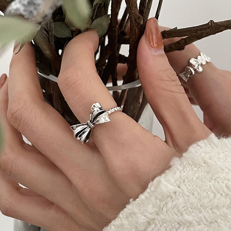 Nhẫn Bạc Đính Nơ Phong Cách Thời Trang Hàn Quốc 2022 Dành Cho Nữ F483