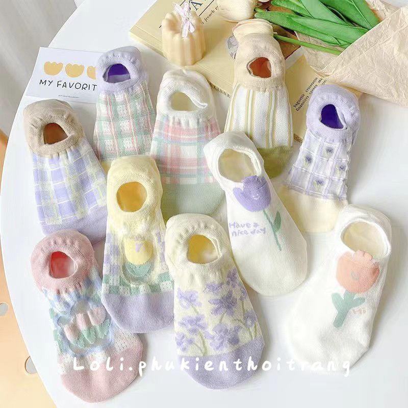 Tất Vớ Nữ Lười Nửa Bàn Chân Hình Hoa Nhiều Màu Sắc Dễ Thương - Loli.phukienthoitrang