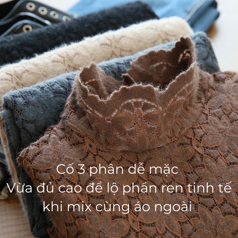 Áo ren cổ lọ 3D bông mịn nữ tính BRABOX, áo giữ nhiệt cổ lọ cao cấp (ảnh thật)