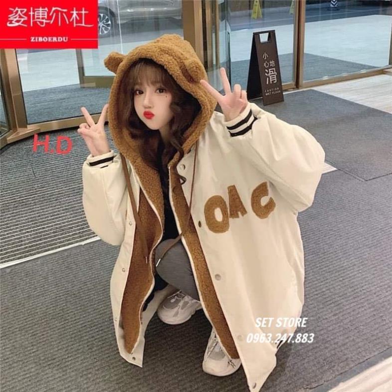 Áo Khoác Kaki Nữ Mũ Tai Gấu thêu chữ,Hàng loại 1 Lót Lông 2 lớp,Áo phao kiểu nữ đẹp - Hàng nh