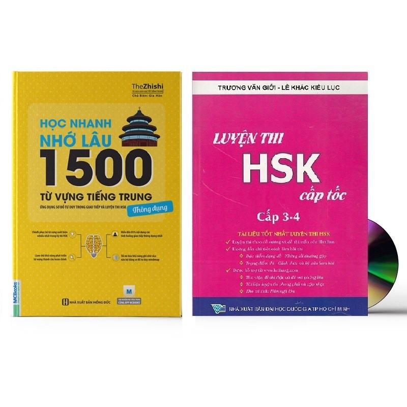 Sách - Combo: Học nhanh nhớ lâu 1500 từ vựng tiếng Trung thông dụng + Luyện thi HSK cấp tốc cấp 3-4 + DVD
