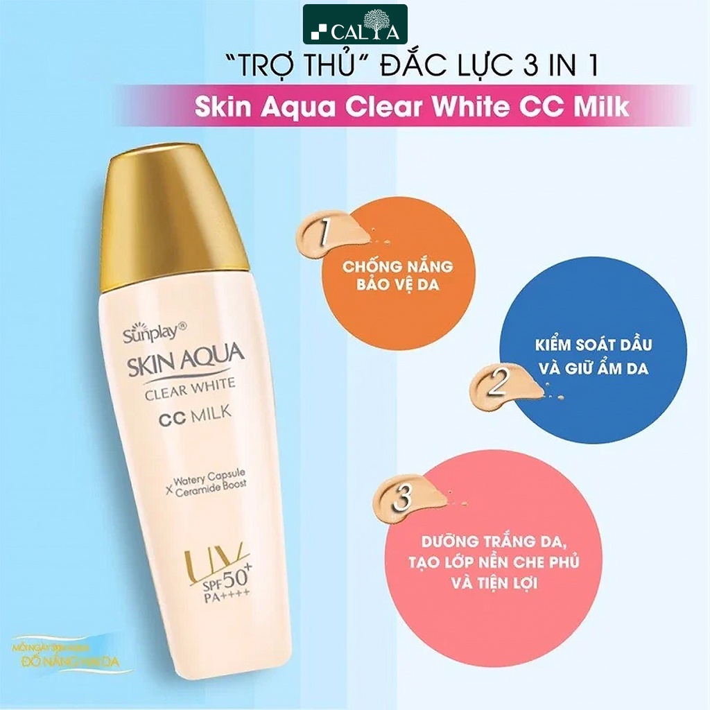 Kem Chống Nắng Sunplay 3 in 1 Tạo Nền Tự Nhiên, Giúp Da Trắng Mịn - Sunplay Skin Aqua Clear White CC Milk 25g