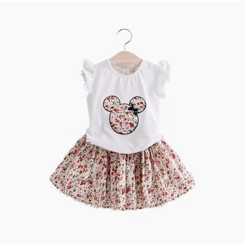Set Bộ mùa hè áo cánh tiên+chân váy hoa nhí thời trang cho bé gái 2-5 tuổi