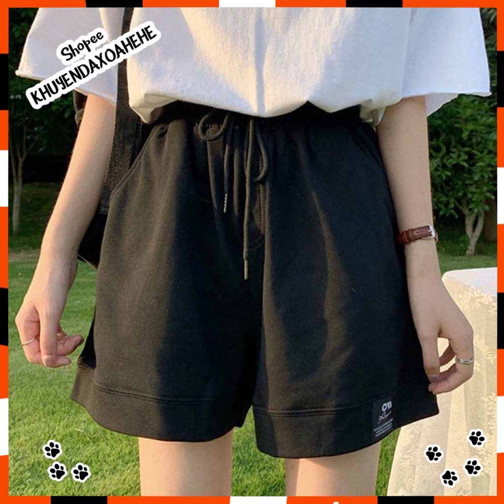 SUQ001 Quần sooc đùi ngắn dây rút đen xám nam nữ ống rộng Ulzzang Quần short dải Unisex cạp chun đẹp Hàn Quốc cute teen