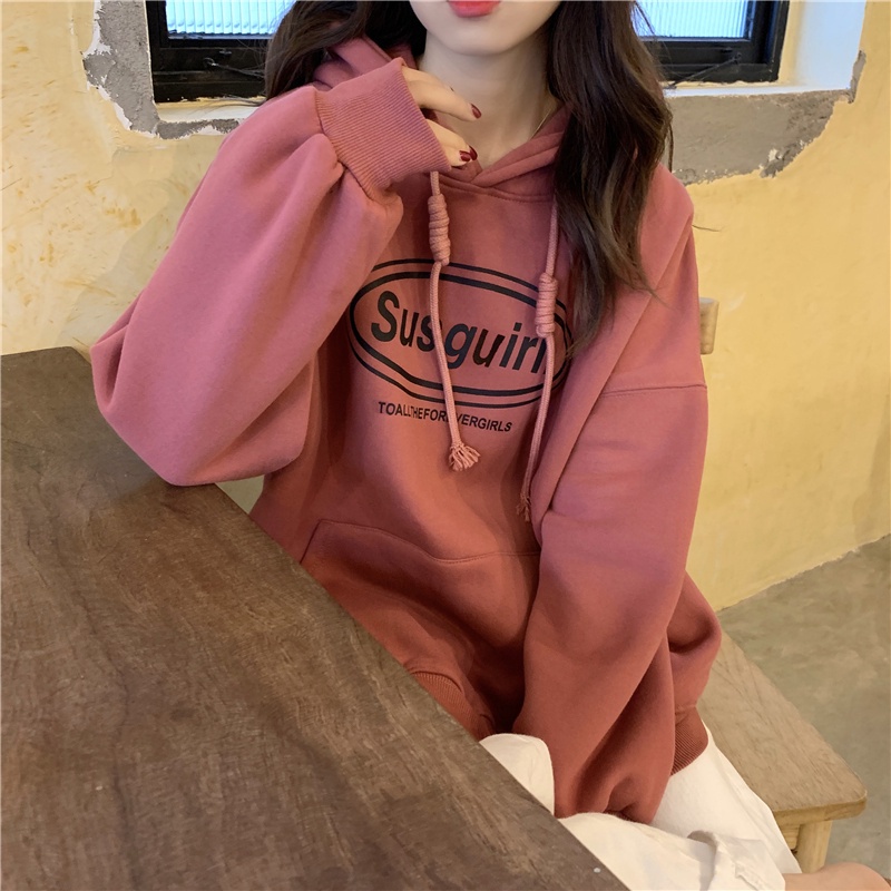 Áo hoodie nữ SUXI dài tay có mũ trùm đầu thời trang Hàn Quốc