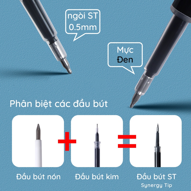 Bút gel mực đen ngòi ST 0.5mm, bút bấm mực đen, có ruột bút thay thế