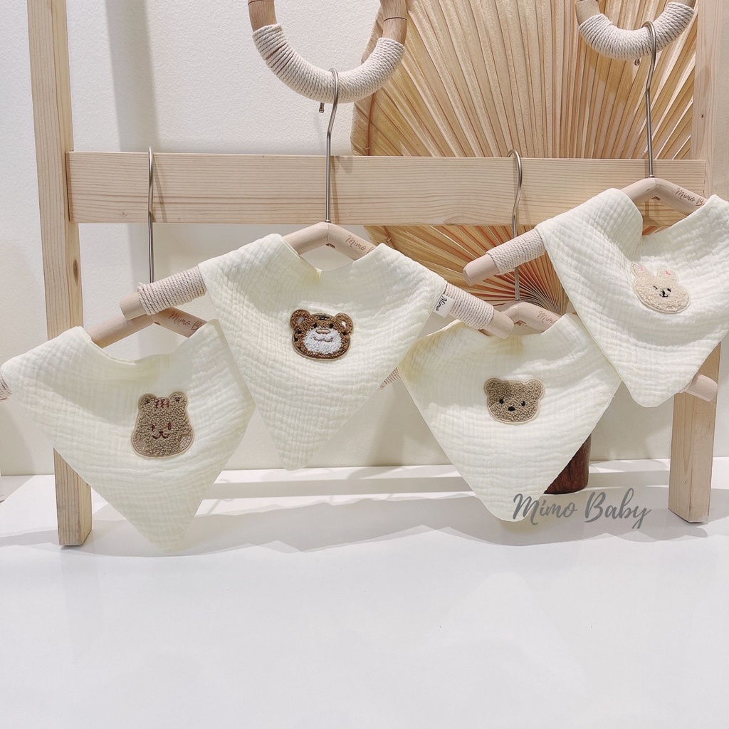 Yếm xô đính gấu, yếm xô tam giác mềm mại thấm hút tốt cho bé YC12 Mimo Baby