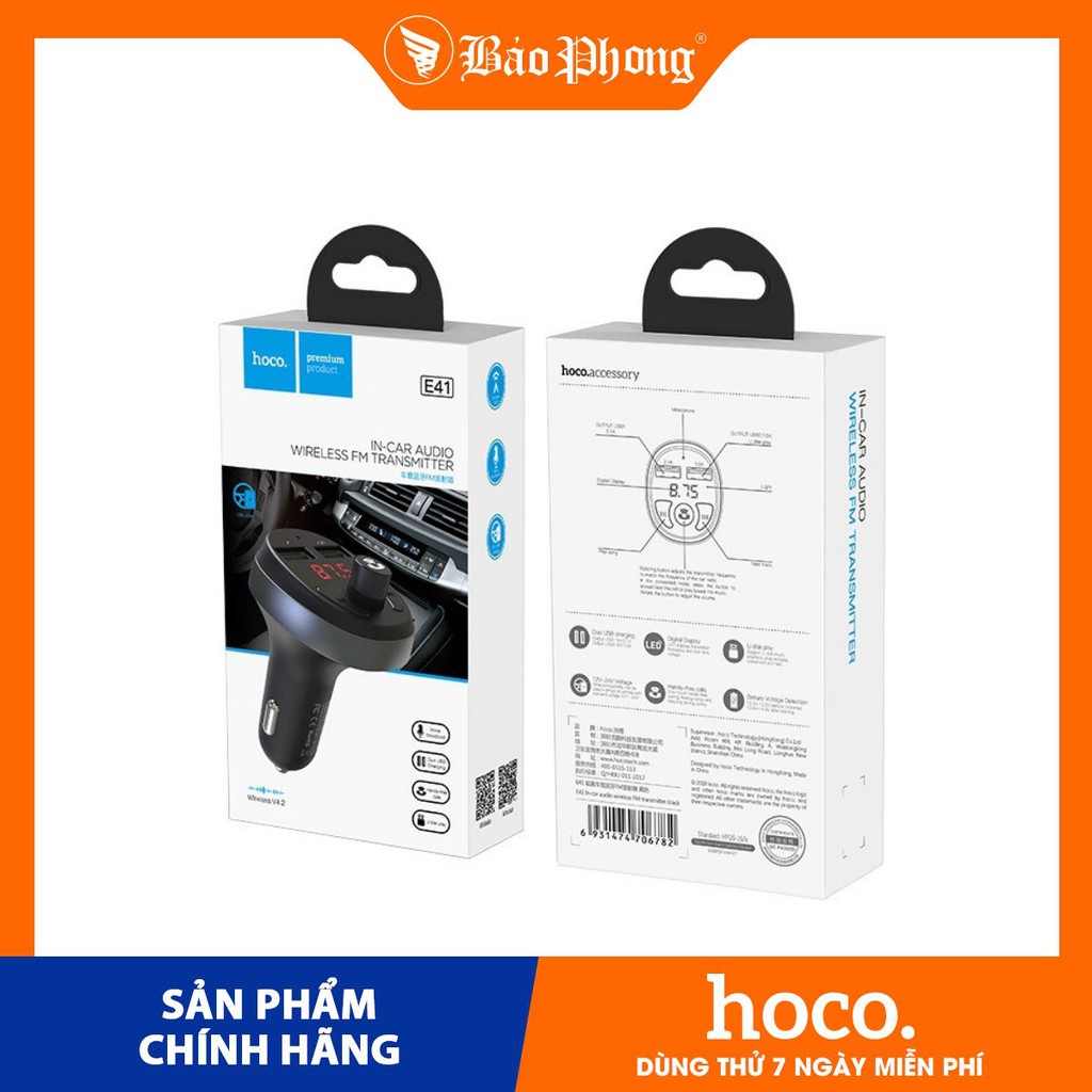 Tẩu sạc xe hơi ô tô Bluetooth HOCO E41 Dành cho điện thoại iP Huawei Samsung Oppo Realme