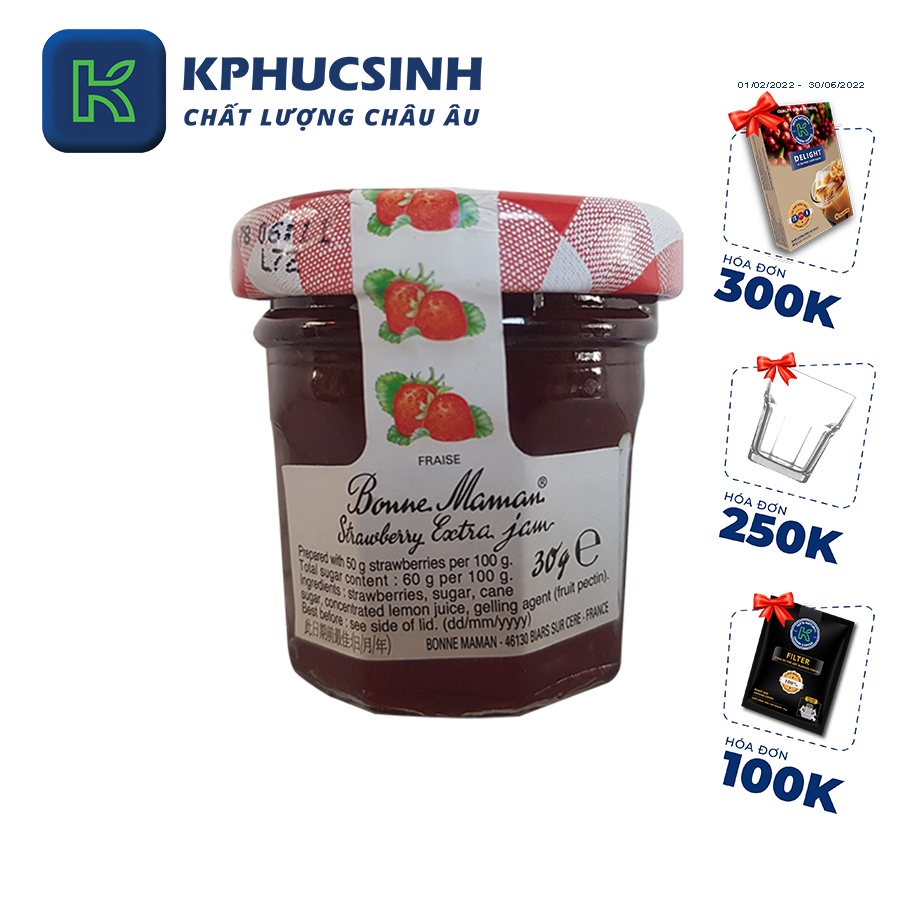 Mứt quả dâu Bonne Maman 30g KPHUCSINH - Hàng Chính Hãng