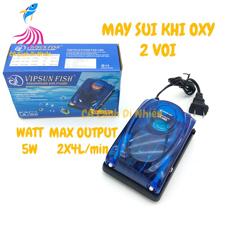 Máy sục sủi khí oxy 2 vòi 5W VIPSUN VS-348A cho hồ cá