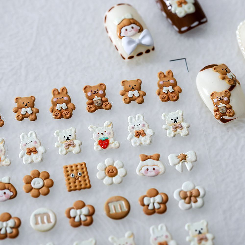 Miếng Dán Trang Trí Móng Tay 5D Hình Thỏ/ Bánh Quy/ Kem Chất Lượng Cao