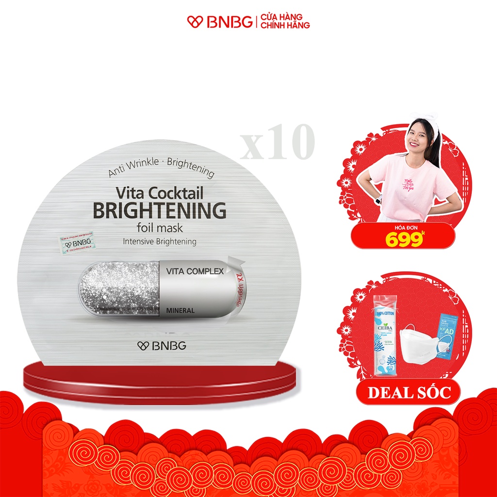 Combo 10 mặt nạ sáng da BNBG Vita Cocktail Brightening Foil Mask 30mlx10