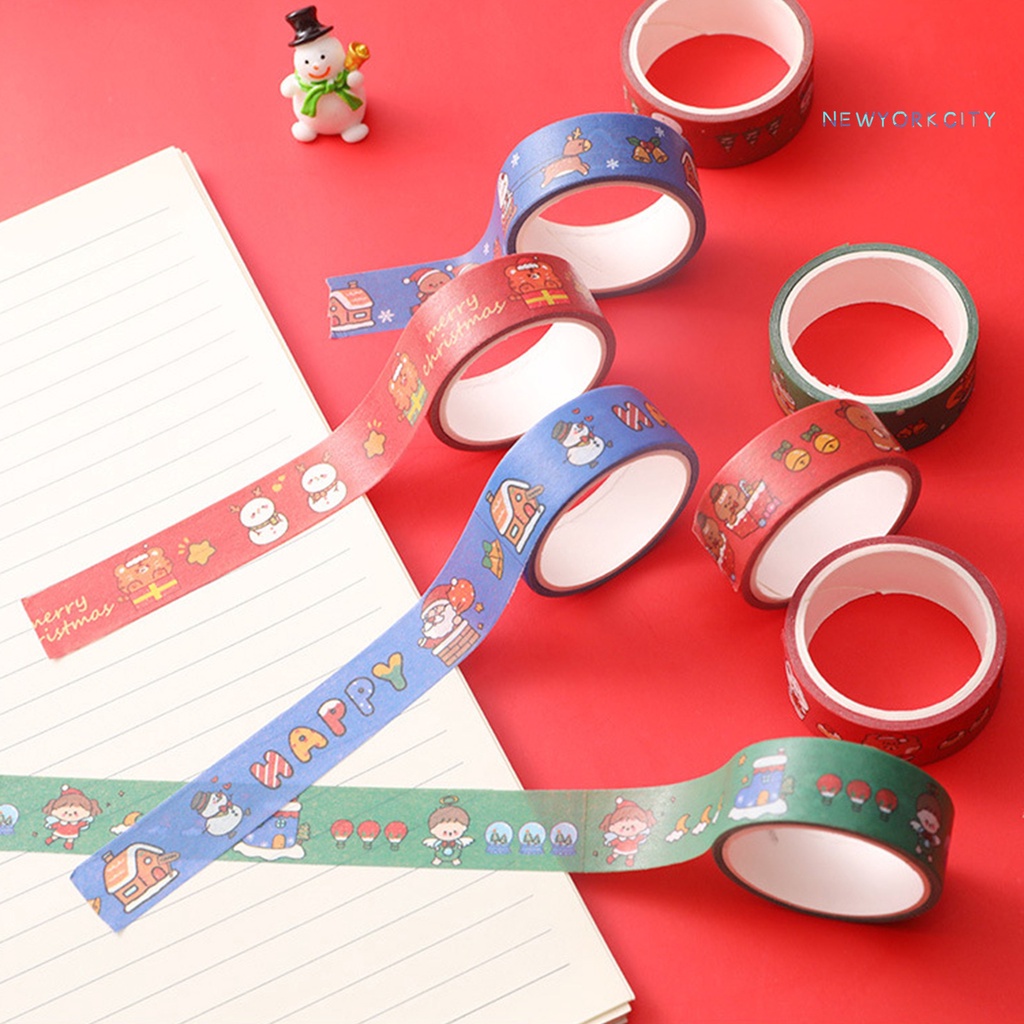 3 Cuộn Băng Dính Washi Họa Tiết Hoạt Hình Màu Sáng Dễ Thương Trang Trí Giáng Sinh