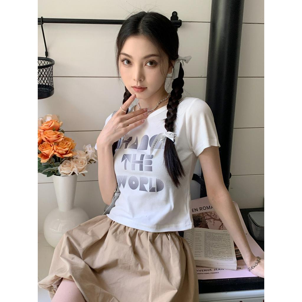 Áo Thun Cộc Tay Dáng Ôm In Họa Tiết 62568