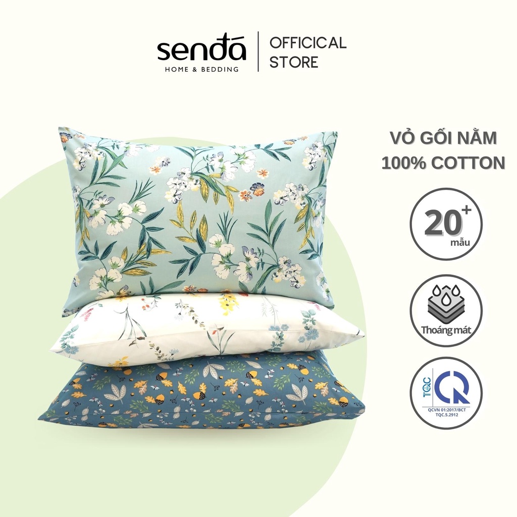 Vỏ gối nằm cotton thô lụa cao cấp SEN ĐÁ 50x70 45x65 cm họa tiêt hoa lá, áo gối 100% cotton thoáng mát, mềm mại