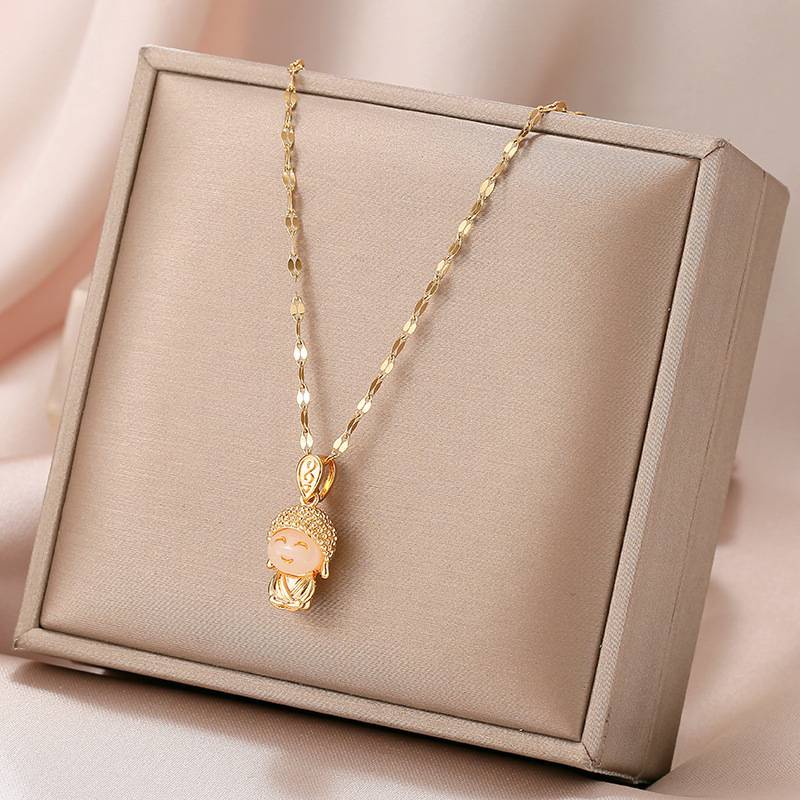 Vòng cổ Thép Titan Mạ Vàng 24K Mặt Cười Phật Maitreya