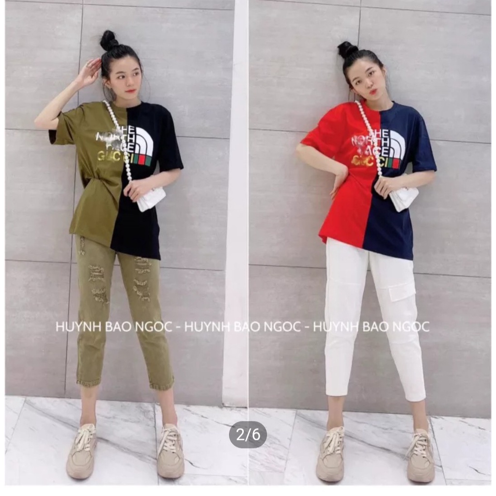 Áo thun tay lỡ THE NORTH FACE cực hót luôn chị em ơi. Phối thân 2 màu cực đẹp. Fom thụng tay lỡ như mẫu