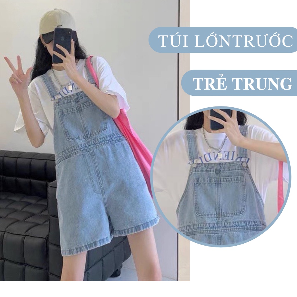Quần Yếm Short Jeans Nữ Ống Suông Phối Túi Trước Trẻ Trung Phong Cách Hàn Quốc - 535