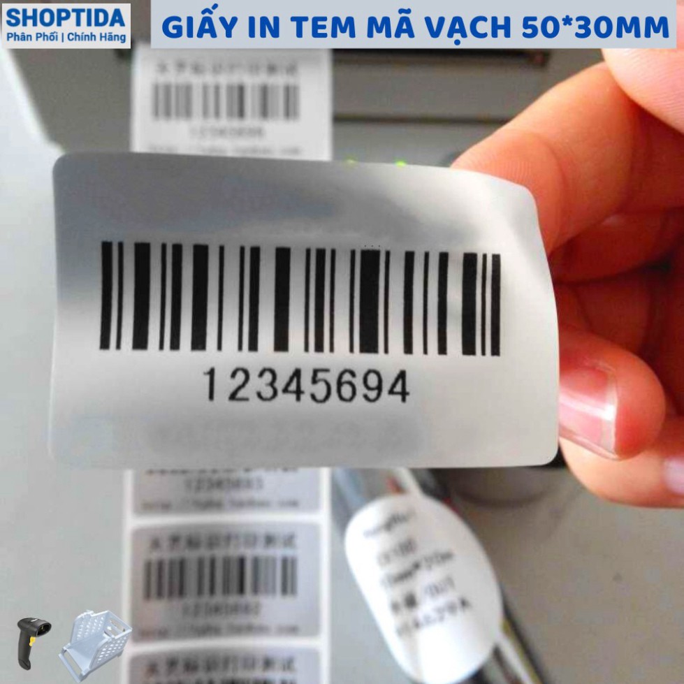 VBG PBO [50x30mm] 1400 tem in mini code decal dán, in mã vạch barcode, QR code, in tem phụ cho máy in nhiệt Shoptida 50 