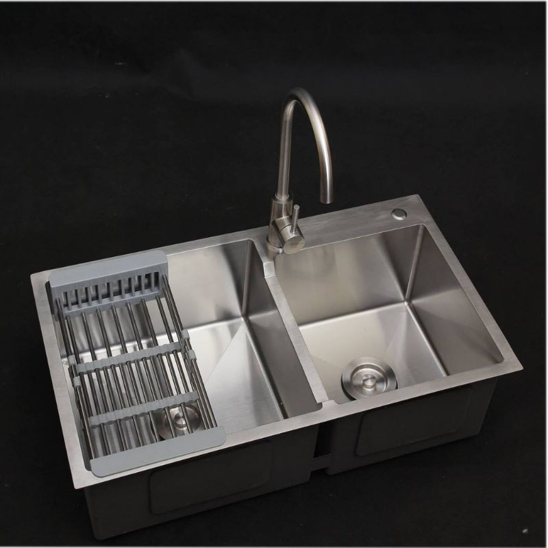 Chậu rửa bát INOX 304[TẶNG RỔ ĐA NĂNG] Kích thước 82*45 siêu dày, chống ồn, chống bắn nước