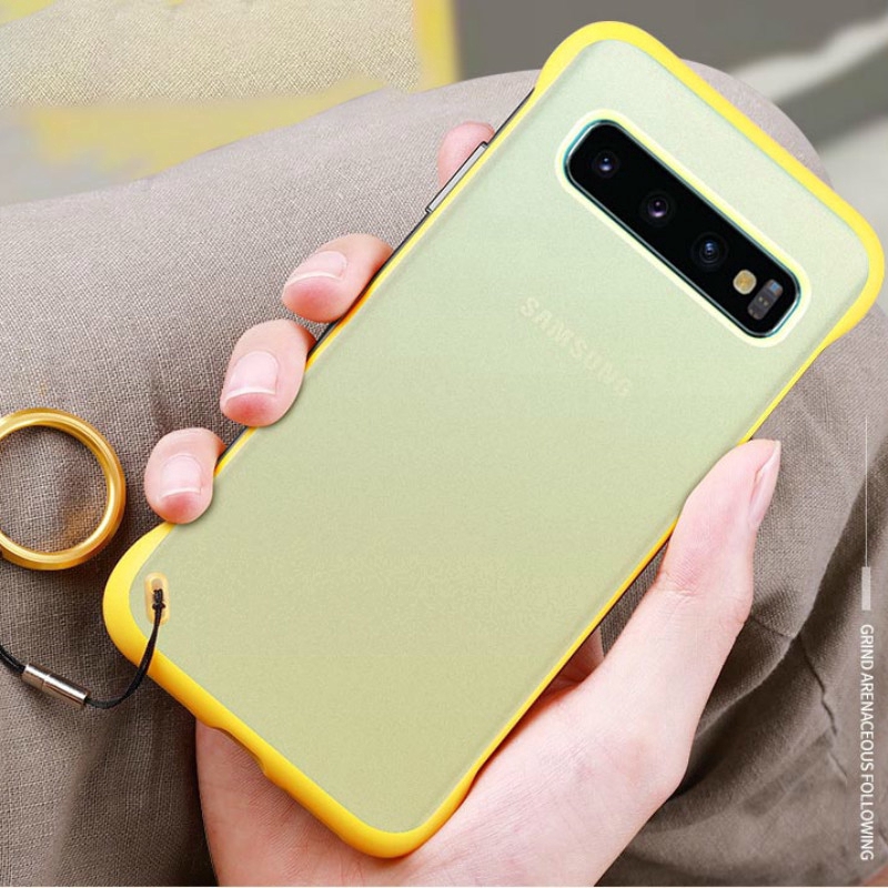 Ốp điện thoại nhựa trong suốt không viền bề mặt nhám có khuyên đeo tay cho Samsung Note 8 9 10 S9 S8 Plus