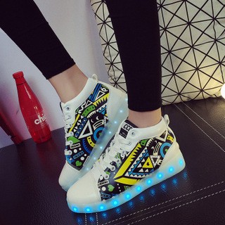 [CAO CỔ]- Giày Phát Sáng Họa Tiết Xanh Cổ Cao ( Nam-Nữ )-Giày phát sáng đèn Led 7 màu 8 chế độ cực đẹp