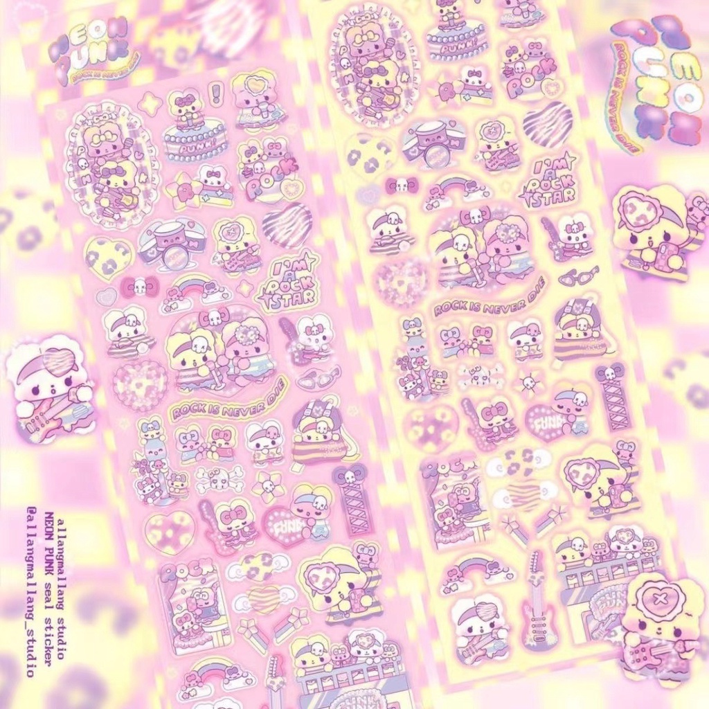 Peach 1Pcs South Korean cartoon glitter rabbit stickers Journal Scrapbook Decor Sticker