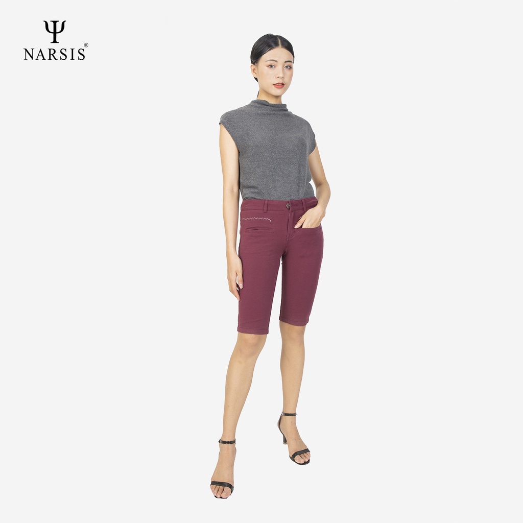 Quần ngố nữ kaki Narsis P6005 chun đỏ mận