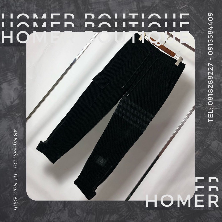 Quần Nỉ Jogger Nam Túi Hộp Gấu Xẻ Cúc Kèm Khoá Zip Chất Nhung Mịn Thom Browne Velvet Check TrackPant