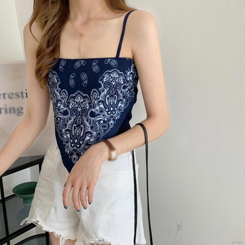 Áo Croptop Hai Dây Hở Lưng In Họa Tiết Phong Cách Hàn Quốc Cổ Điển Quyến Rũ Cho Nữ