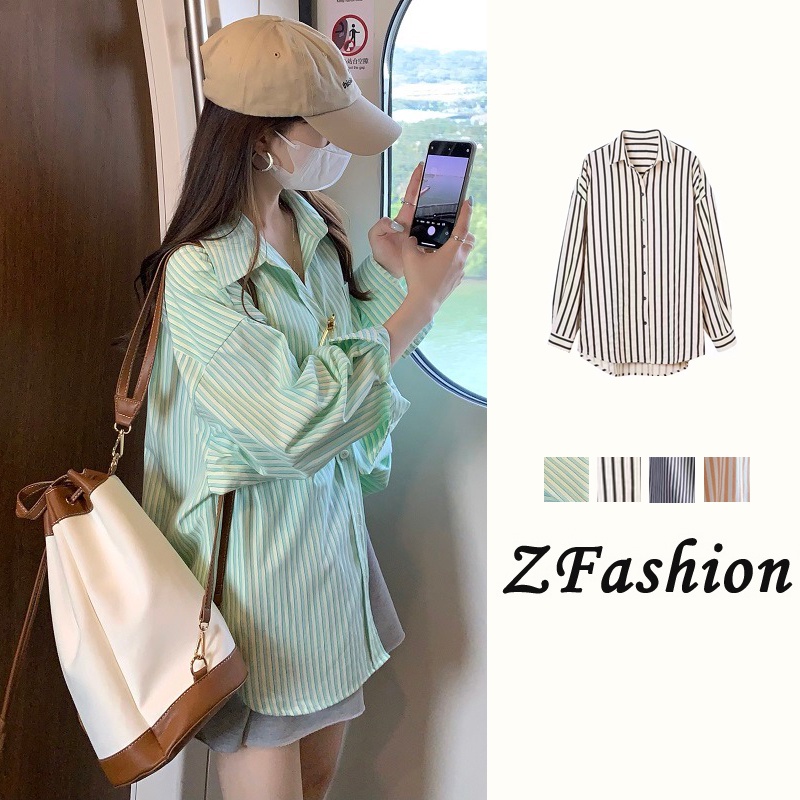 Áo Sơ Mi Nữ Tay Dài Kẻ Sọc Thời Trang Thanh Lịch