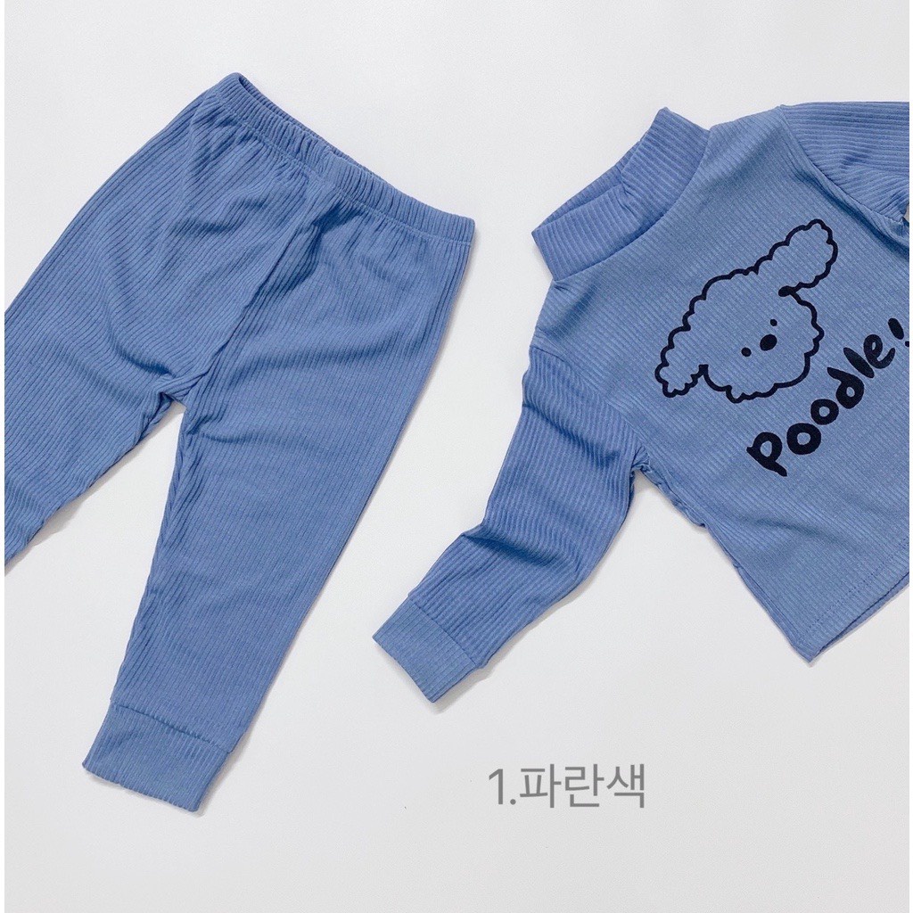 Bộ đồ dài tay KWOO chất gân tăm phiên bản Poodle thu đông cho bé trai bé gái túi zip xịn xò