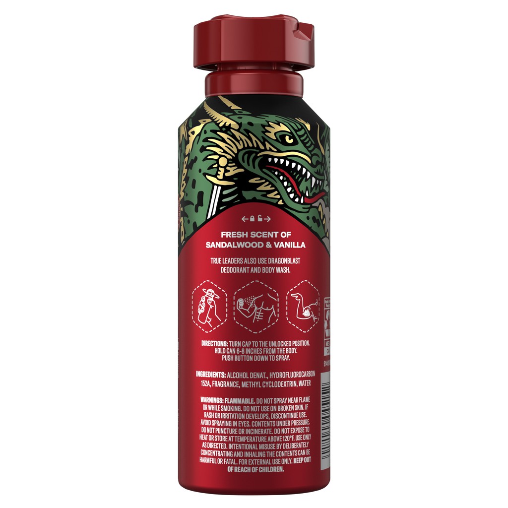 [Hàng AUTH] Xịt Khử Mùi Old Spice Dragonblast Aluminum Free Body Spray Fresh Scent Of Sandalwood &amp; Vanilla 144Gr