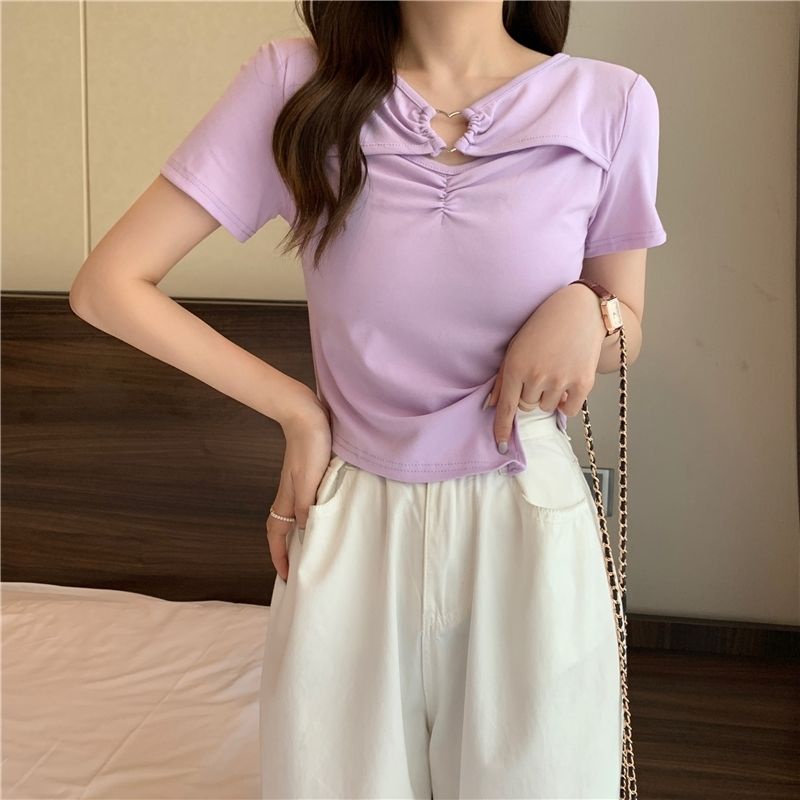 Áo Thun NgắN Tay KhoéT Lỗ HìNh TráI Tim Cho Nữ JL-TX-278