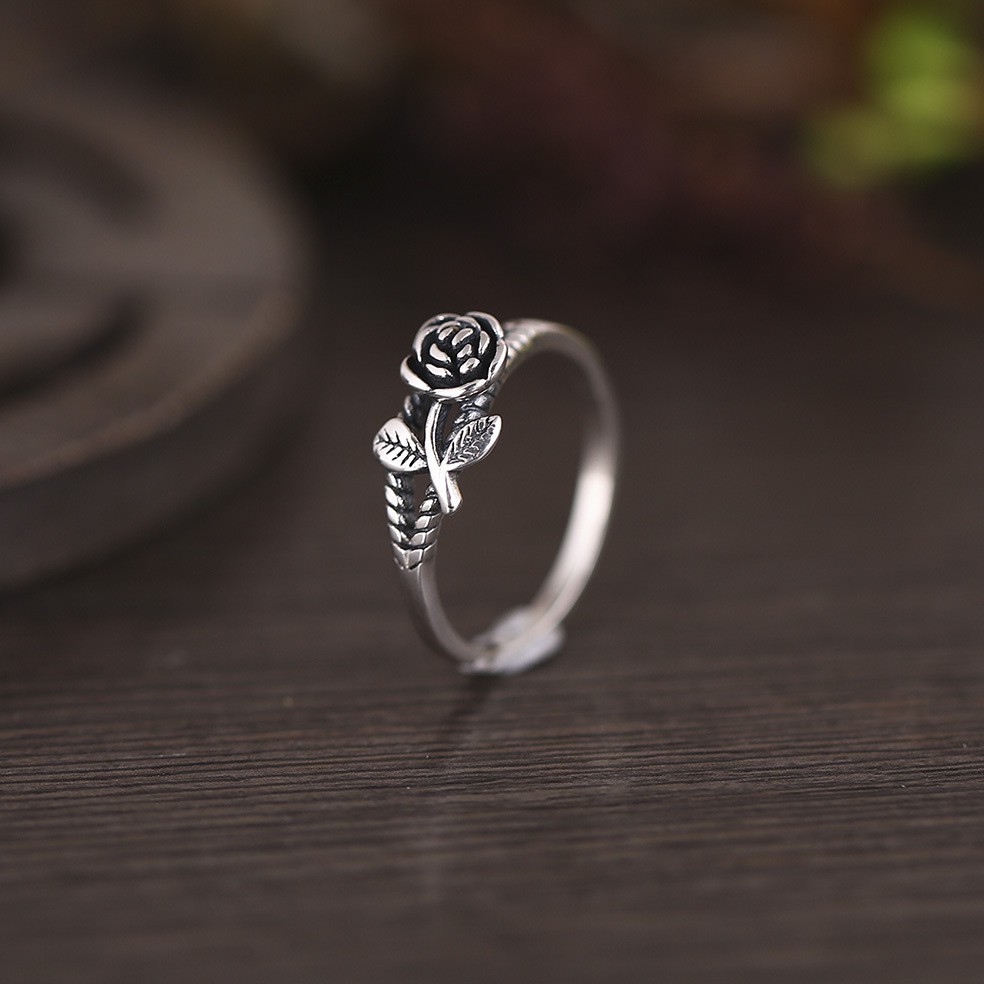 Nhẫn bạc 925 phối hình hoa hồng phong cách vintage