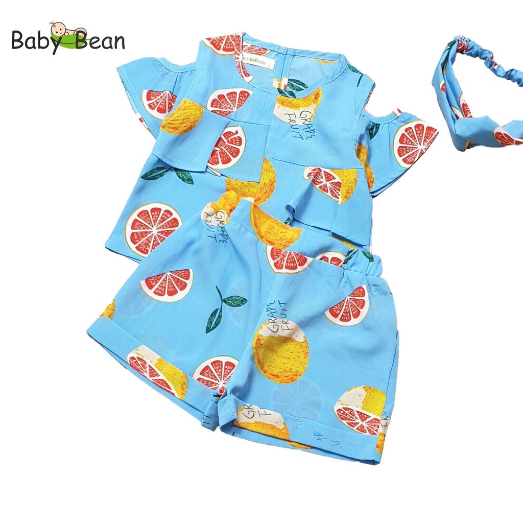 Bộ quần áo Lụa Vai Nhún Bèo hình Trái Cây bé gái BabyBean kèm Băng-Đô (8kg-40kg)