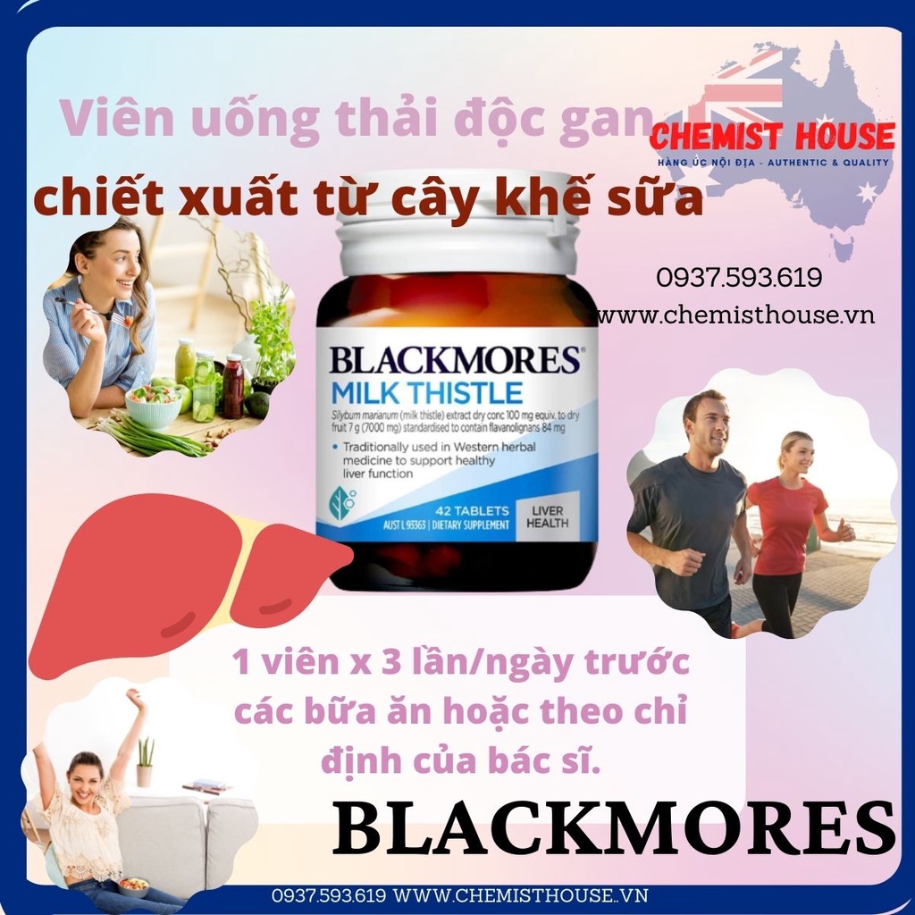 [Hàng chuẩn Úc] Viên bổ gan thải độc gan từ CÂY KẾ SỮA ÚC - Blackmores Milk Thistle 42 viên DATE 2023