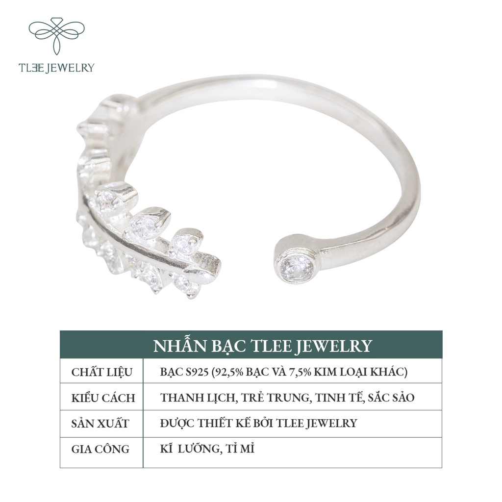 Nhẫn bạc nữ TLEE lá oliu nạm đá sang trọng NCJ A0155