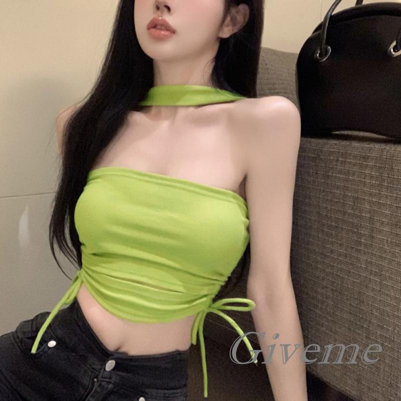 Áo Croptop Hai Dây Rút Màu Sắc Trơn Dành Cho Nữ