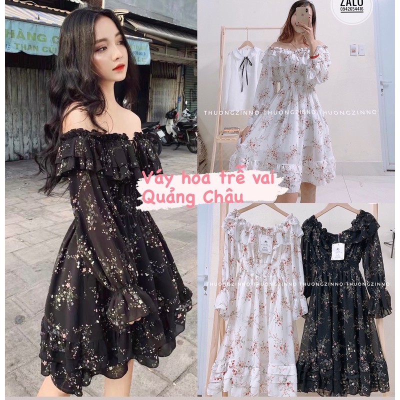 Váy hoa vintage Quảng Châu hàng chất lượng cao mặc được hai kiểu