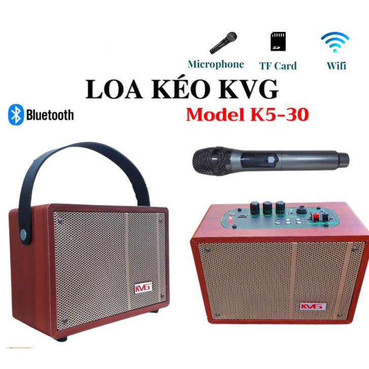 Loa Karaoke Bluetooth Kvg K5-30 Cao Cấp, Tặng Kèm 1 Mic Ko Dây, Âm Thanh Loa Mạnh Mẽ, Mic Hát Nhẹ, Loa Vỏ Gỗ Sang Trọng